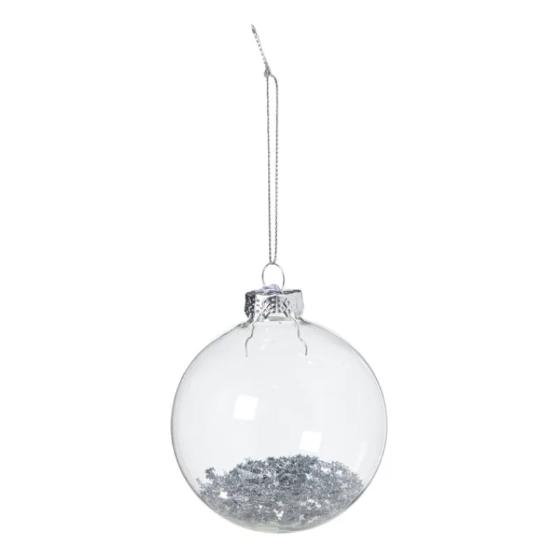 Xenos Kerstballen-Kerstbal glas met zilveren glitters - transparant/zilverkleurig