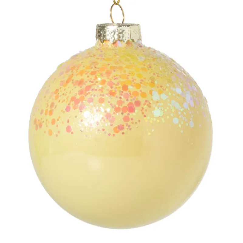 Xenos Kerstballen-Kerstbal glitter - geel - ø8 cm