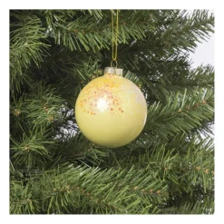 Xenos Kerstballen-Kerstbal glitter - geel - ø8 cm