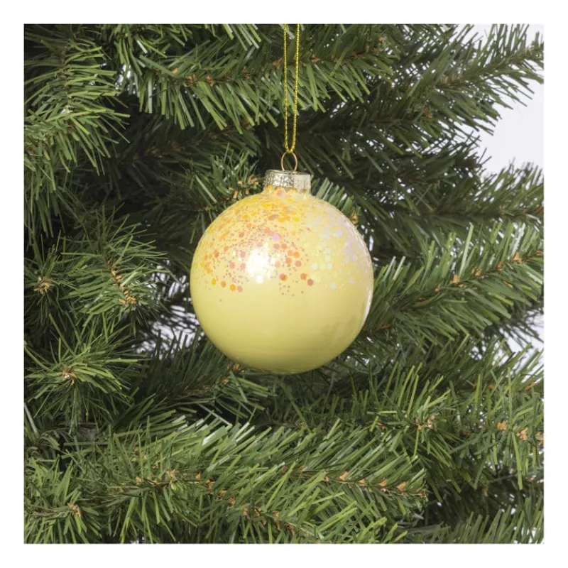 Xenos Kerstballen-Kerstbal glitter - geel - ø8 cm