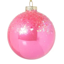 Xenos Kerstballen-Kerstbal glitter - roze - ø8 cm