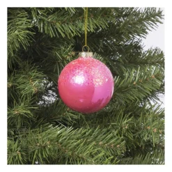 Xenos Kerstballen-Kerstbal glitter - roze - ø8 cm