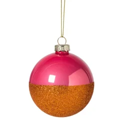 Xenos Kerstballen-Kerstbal glitter en glans - roze/oranje