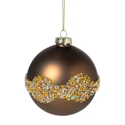 Xenos Kerstballen-Kerstbal glitter en mat - bruin