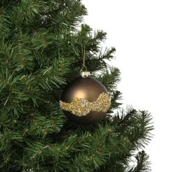 Xenos Kerstballen-Kerstbal glitter en mat - bruin