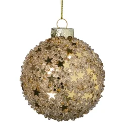 Xenos Kerstballen-Kerstbal glitter sterretjes - goudkleurig