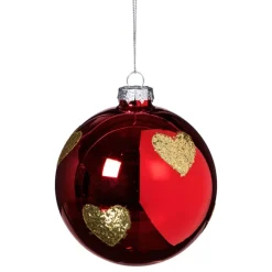 Xenos Kerstballen-Kerstbal met gouden hartjes - rood/goud