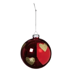 Xenos Kerstballen-Kerstbal met gouden hartjes - rood/goud