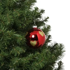Xenos Kerstballen-Kerstbal met gouden hartjes - rood/goud