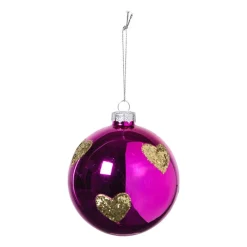Xenos Kerstballen-Kerstbal met gouden hartjes - roze/goud
