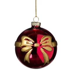 Xenos Kerstballen-Kerstbal met strik - bordeaux rood