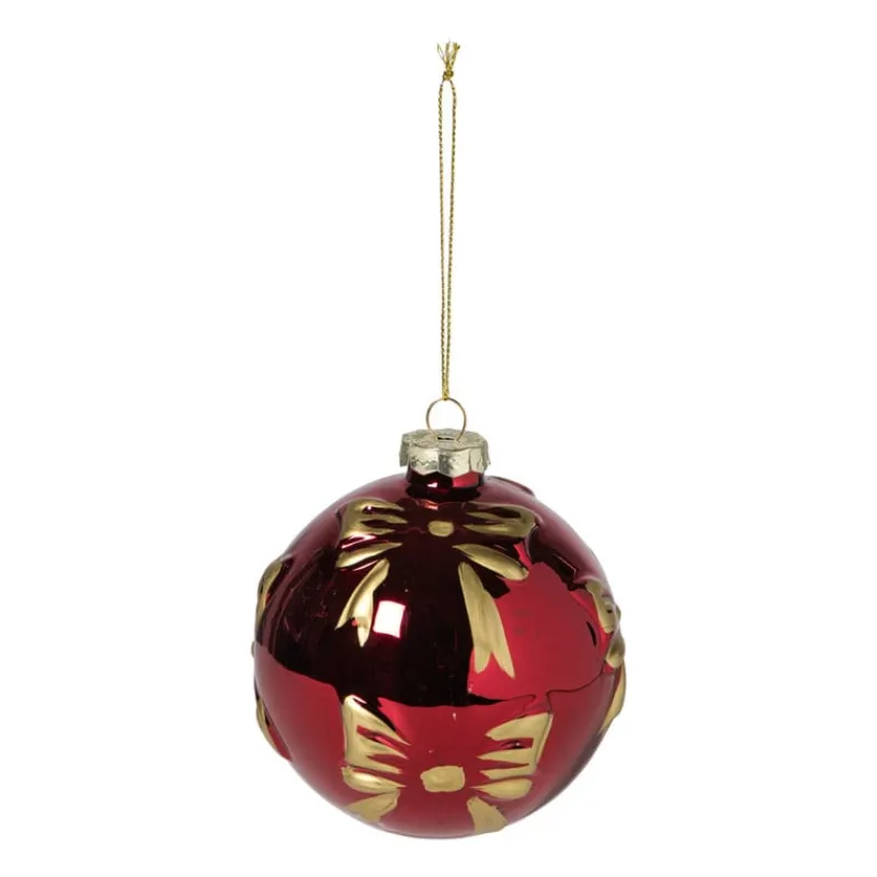 Xenos Kerstballen-Kerstbal met strikjes - bordeaux rood