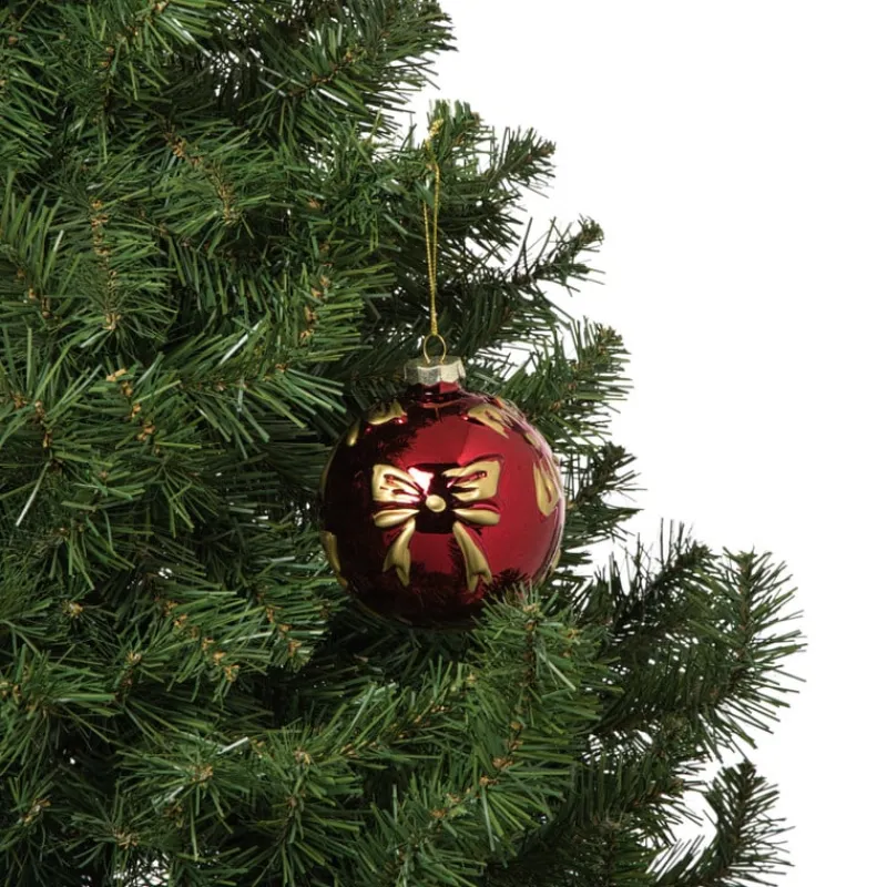 Xenos Kerstballen-Kerstbal met strikjes - bordeaux rood