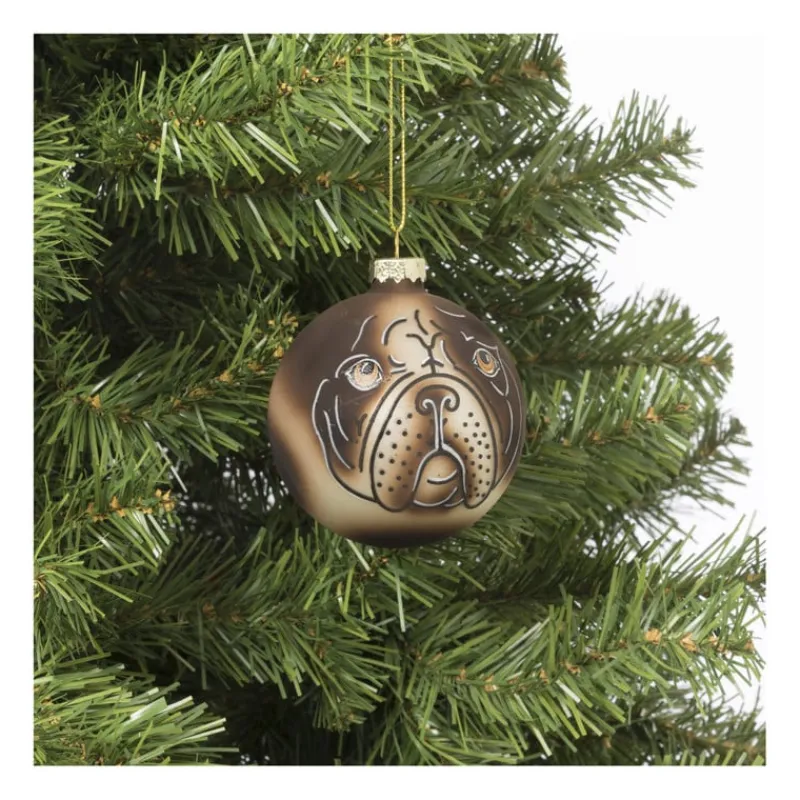 Xenos Kerstballen-Kerstbal mopshond - glas - ø8 cm