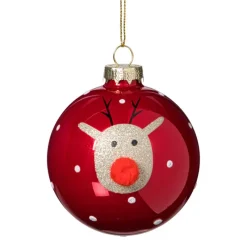 Xenos Kerstballen-Kerstbal rendier - rood