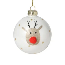 Xenos Kerstballen-Kerstbal rendier - wit