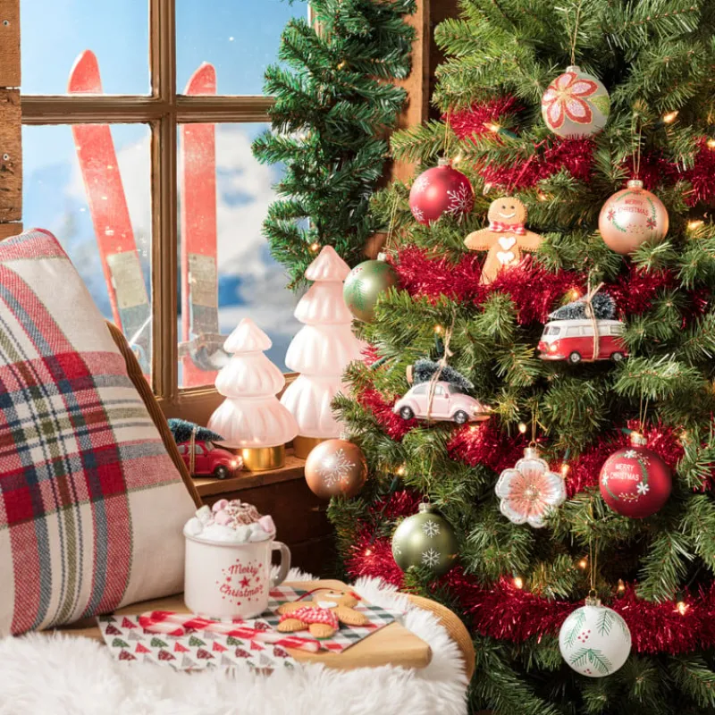 Xenos Kerstballen-Kerstbal sneeuwvlok - roze - ⌀8 cm