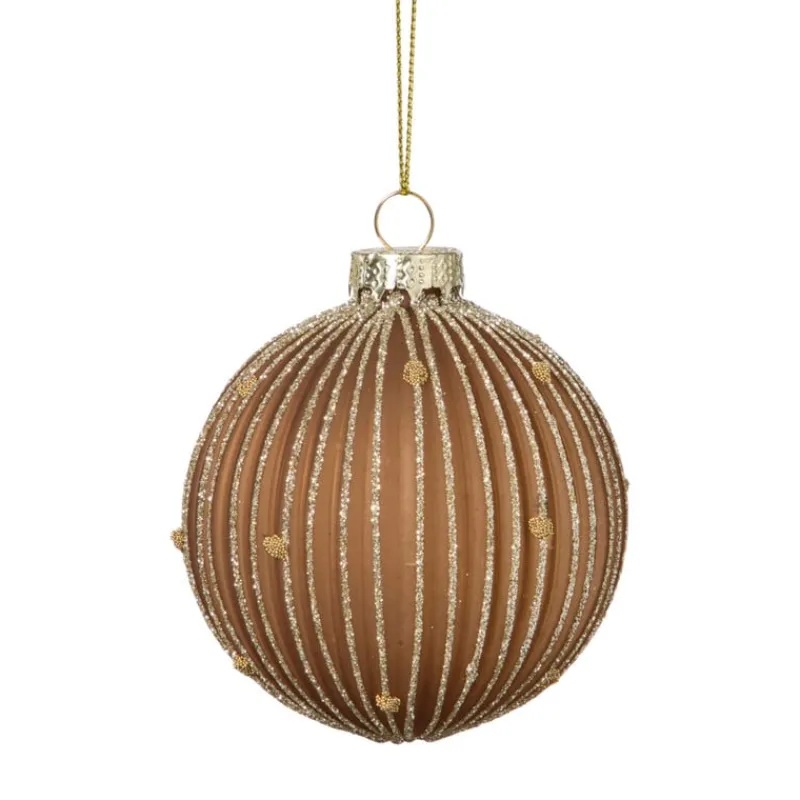 Xenos Kerstballen-Kerstbal strepen en stippen - bruin