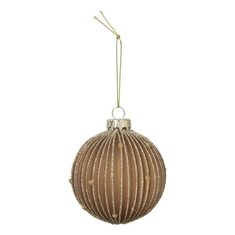 Xenos Kerstballen-Kerstbal strepen en stippen - bruin