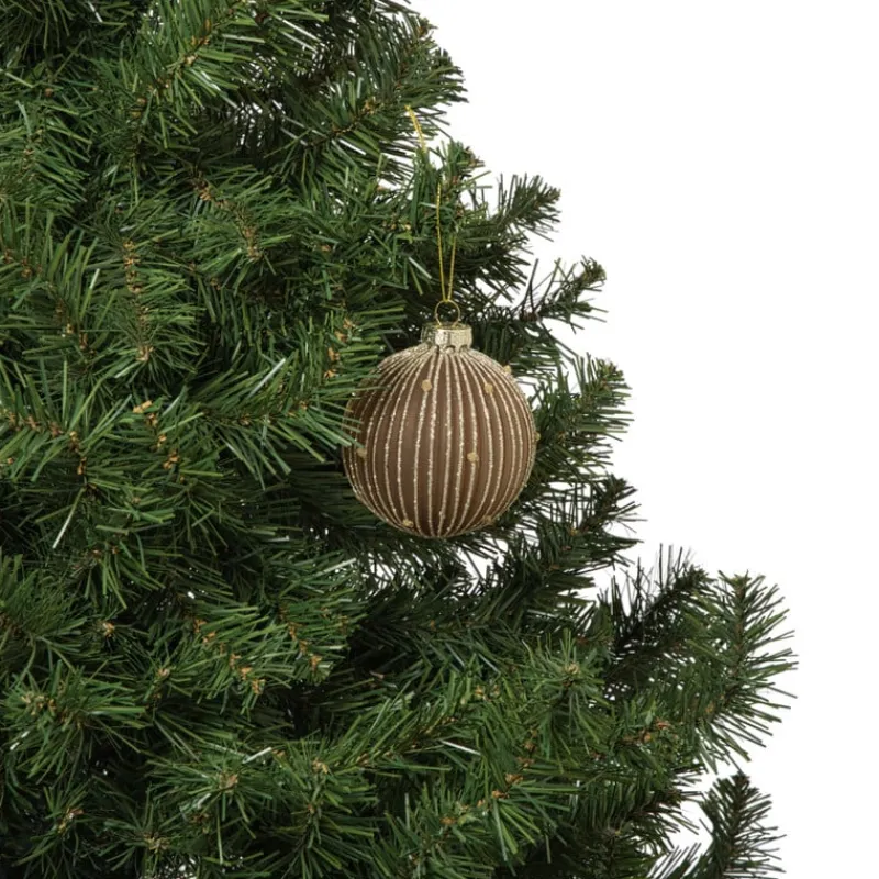 Xenos Kerstballen-Kerstbal strepen en stippen - bruin