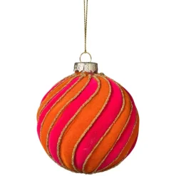 Xenos Kerstballen-Kerstbal swirl velvet - roze/oranje