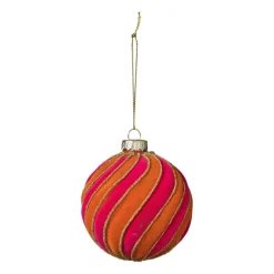 Xenos Kerstballen-Kerstbal swirl velvet - roze/oranje