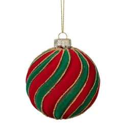 Xenos Kerstballen-Kerstbal swirl velvet - rood/groen
