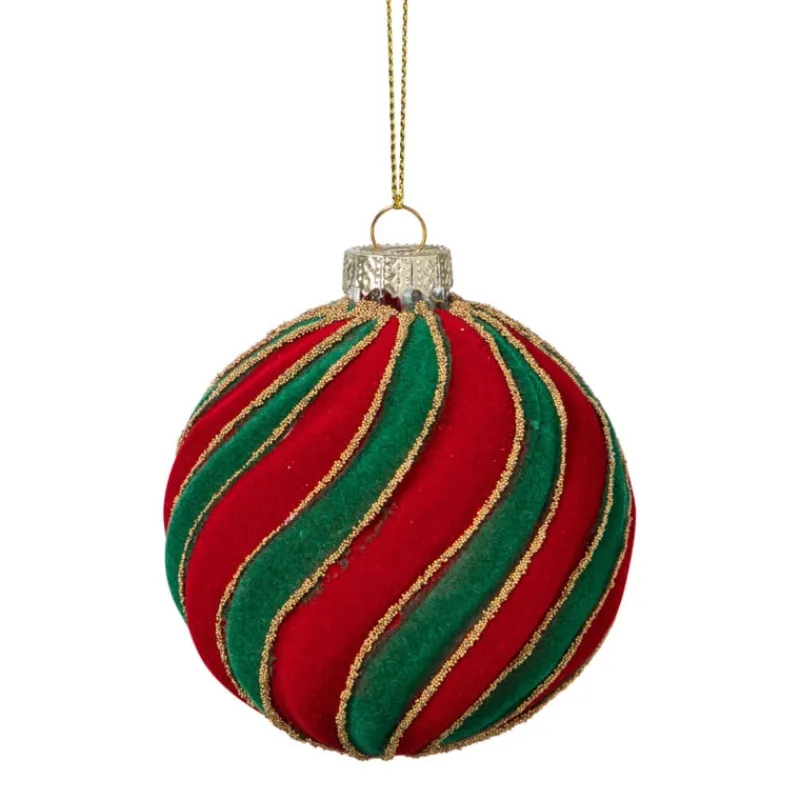 Xenos Kerstballen-Kerstbal swirl velvet - rood/groen