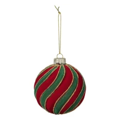 Xenos Kerstballen-Kerstbal swirl velvet - rood/groen