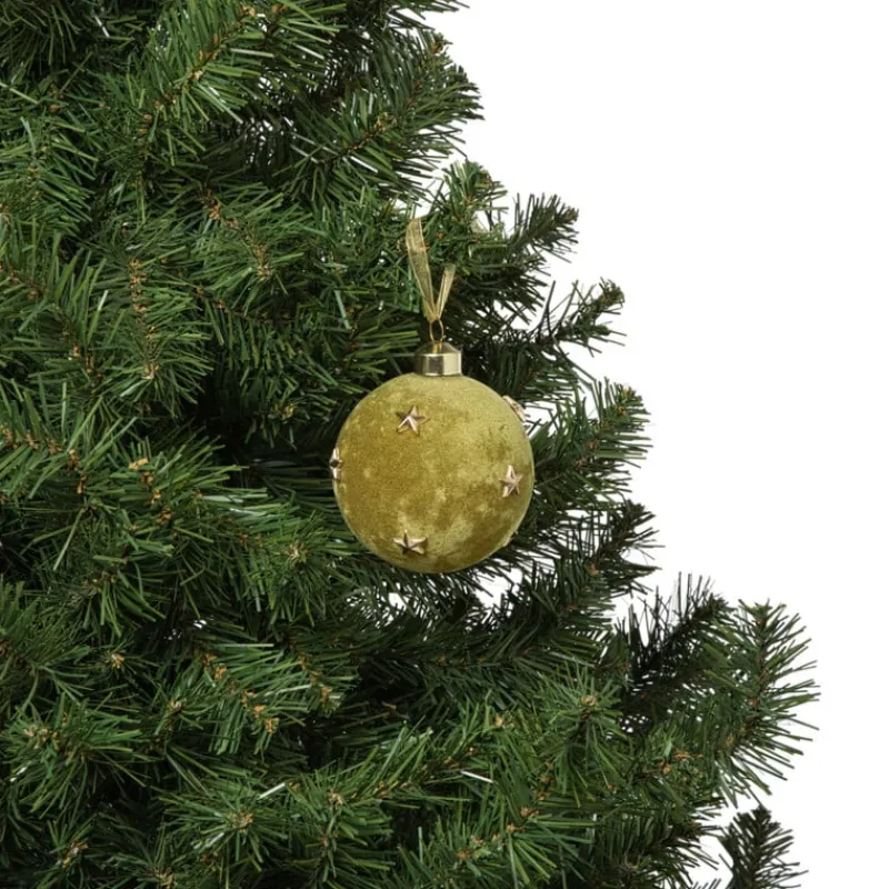 Xenos Kerstballen-Kerstbal velvet met sterren - groen/goudkleurig