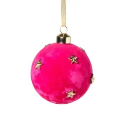 Xenos Kerstballen-Kerstbal velvet met sterren - roze/goudkleurig