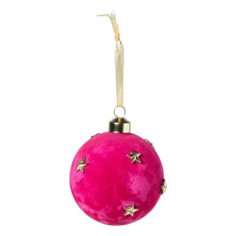 Xenos Kerstballen-Kerstbal velvet met sterren - roze/goudkleurig