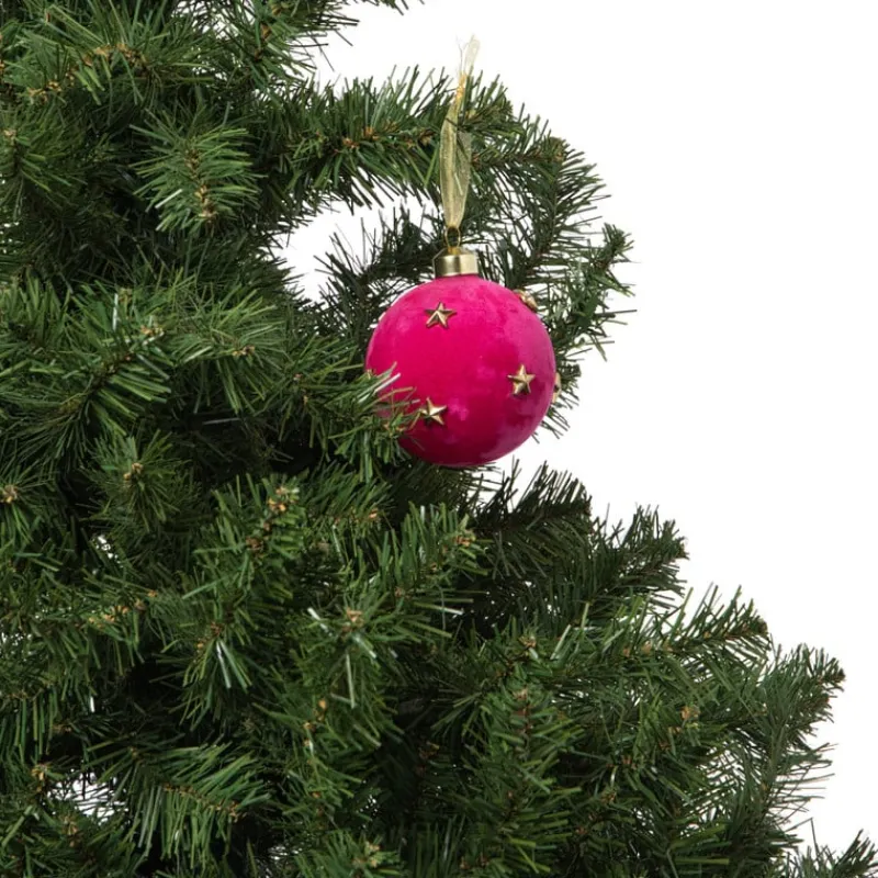 Xenos Kerstballen-Kerstbal velvet met sterren - roze/goudkleurig