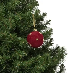 Xenos Kerstballen-Kerstbal velvet met sterren - rood/goudkleurig