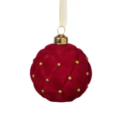 Xenos Kerstballen-Kerstbal velvet stip - rood
