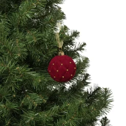Xenos Kerstballen-Kerstbal velvet stip - rood