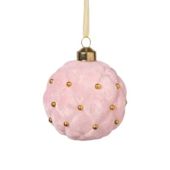 Xenos Kerstballen-Kerstbal velvet stip - roze