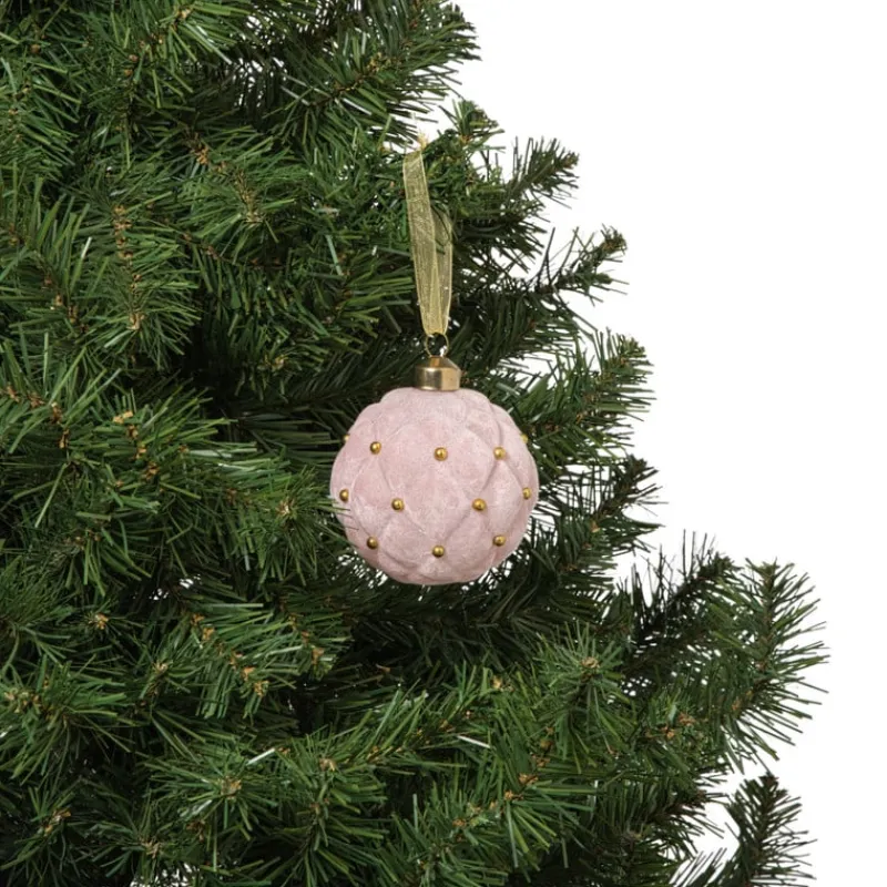 Xenos Kerstballen-Kerstbal velvet stip - roze