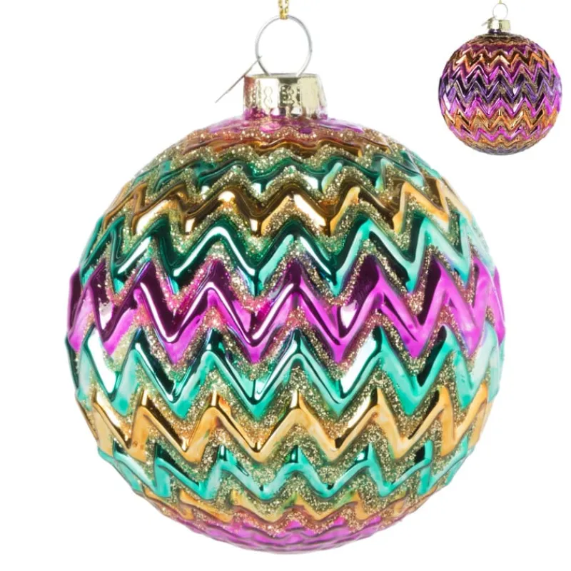 Xenos Kerstballen-Kerstbal zigzag - diverse kleuren - ø8x8 cm