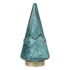 Xenos Kleine Kerstbomen|Kerstfiguren-Kerstboom beeldje glas - groen - ø10.5x22.6 cm