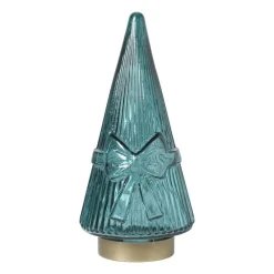Xenos Kleine Kerstbomen|Kerstfiguren-Kerstboom beeldje glas - groen - ø10.5x22.6 cm