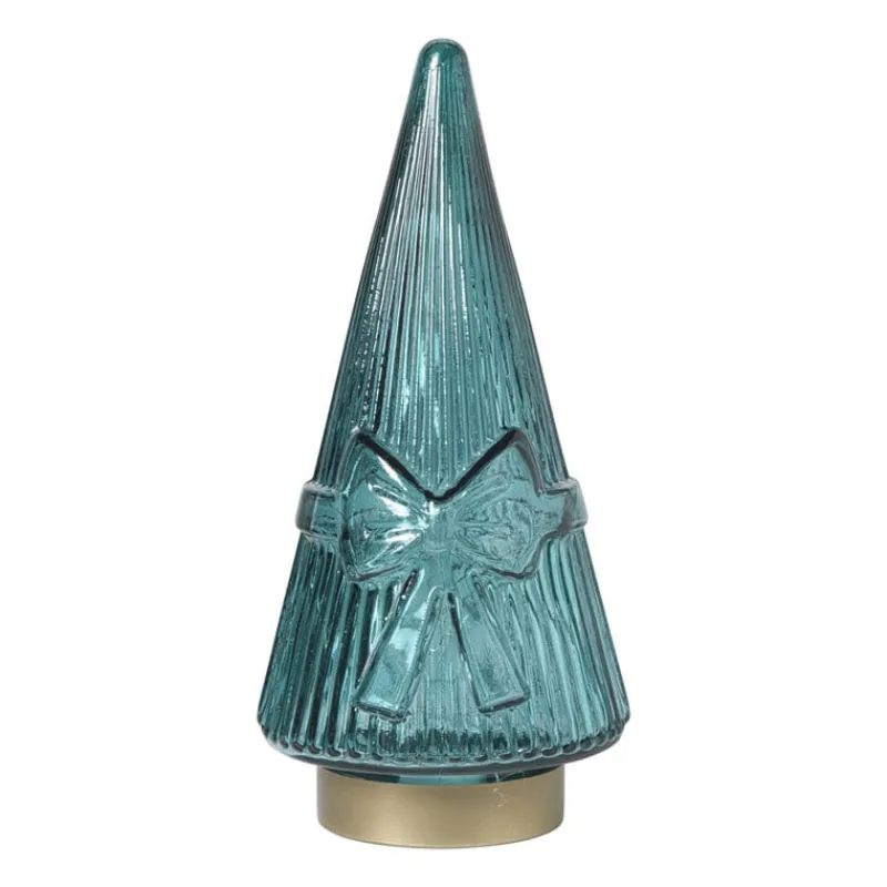 Xenos Kleine Kerstbomen|Kerstfiguren-Kerstboom beeldje glas - groen - ø10.5x22.6 cm