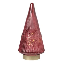 Xenos Kleine Kerstbomen|Kerstfiguren-Kerstboom beeldje glas - rood - ø10.5x22.6 cm