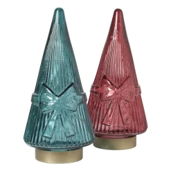 Xenos Kleine Kerstbomen|Kerstfiguren-Kerstboom beeldje glas - rood - ø10.5x22.6 cm