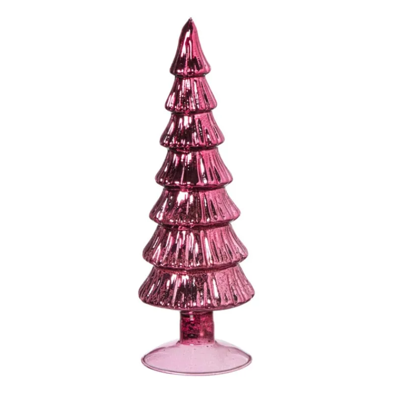Xenos Kleine Kerstbomen|Kerstfiguren-Kerstboom beeldje klein - rood - ø8x24.5 cm