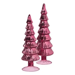 Xenos Kleine Kerstbomen|Kerstfiguren-Kerstboom beeldje klein - rood - ø8x24.5 cm