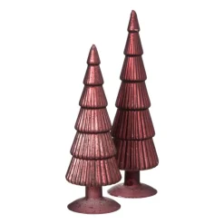 Xenos Kleine Kerstbomen|Kerstfiguren-Kerstboom beeldje klein - donkerrood - ø8x24.5 cm