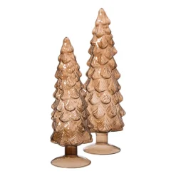 Xenos Kleine Kerstbomen|Kerstfiguren-Kerstboom beeldje klein - bruin - ø8x24.5 cm