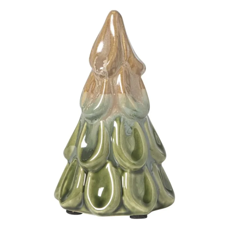 Xenos Kleine Kerstbomen|Kerstfiguren-Kerstboom beeldje klein - beige/groen - ø7.5x12 cm