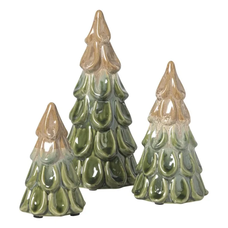 Xenos Kleine Kerstbomen|Kerstfiguren-Kerstboom beeldje klein - beige/groen - ø7.5x12 cm
